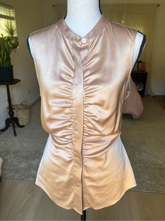 Theory Tops - Theory Silk Top Champagne Ruched Stretch Women Sleeveless Button